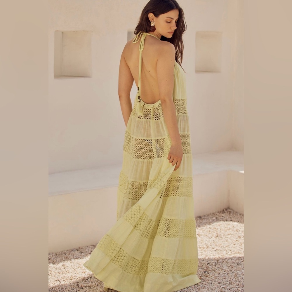 Anthropologie Sheer Lace Tiered Maxi Dress